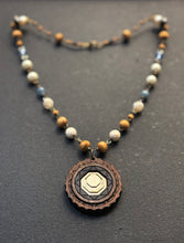 5-Wood Gear Pendant w/ Howlite, Tibetan Agate, Vintage and Wood Beads