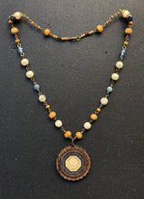 5-Wood Gear Pendant w/ Howlite, Tibetan Agate, Vintage and Wood Beads