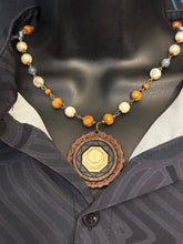 5-Wood Gear Pendant w/ Howlite, Tibetan Agate, Vintage and Wood Beads