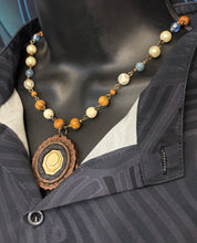 5-Wood Gear Pendant w/ Howlite, Tibetan Agate, Vintage and Wood Beads