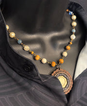 5-Wood Gear Pendant w/ Howlite, Tibetan Agate, Vintage and Wood Beads