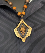 4-Wood Floret Pendant w/ Turquoise, Brass, Wood Beads