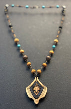 4-Wood Floret Pendant w/ Turquoise, Brass, Wood Beads
