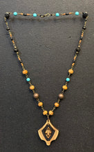 4-Wood Floret Pendant w/ Turquoise, Brass, Wood Beads