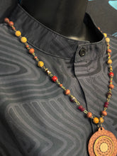 5-Wood Mandala Pendant w/ Jasper, Vintage and Wood Beads