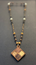 6-Wood Diamond Pendant w/ Brass, Glass, Wood Beads