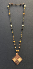 6-Wood Diamond Pendant w/ Brass, Glass, Wood Beads