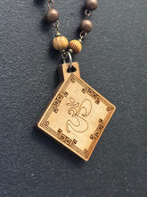 6-Wood Diamond Pendant w/ Brass, Glass, Wood Beads