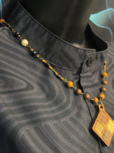 6-Wood Diamond Pendant w/ Brass, Glass, Wood Beads