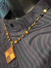 6-Wood Diamond Pendant w/ Brass, Glass, Wood Beads