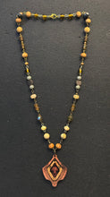 4-Wood Floret Pendant with Jasper, Vintage and Wood Beads