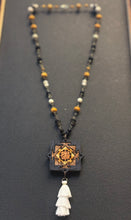 5-Wood Talisman Pendant with Czech Glass, Vintage and Wood Beads, Tassel