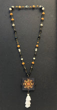 5-Wood Talisman Pendant with Czech Glass, Vintage and Wood Beads, Tassel