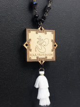 5-Wood Talisman Pendant with Czech Glass, Vintage and Wood Beads, Tassel