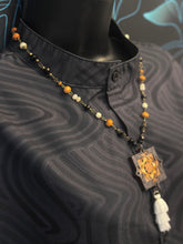 5-Wood Talisman Pendant with Czech Glass, Vintage and Wood Beads, Tassel