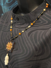 5-Wood Talisman Pendant with Czech Glass, Vintage and Wood Beads, Tassel