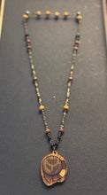 7-Wood Palette Pendant with Brass, Vintage and Wood Beads