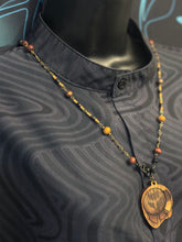 7-Wood Palette Pendant with Brass, Vintage and Wood Beads