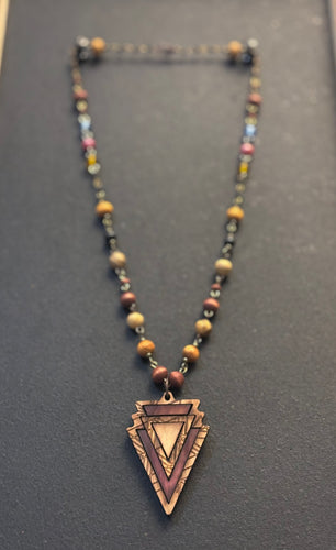 6-Wood Arrowhead Pendant with Jasper and Wood Beads