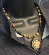 5-Wood Gear Pendant with Jasper, Vintage, and Wood Beads