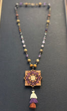 4-Wood Talisman Pendant with Amethyst, Jasper, Vintage, Wood Beads, and Tassel