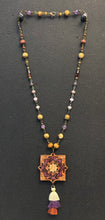 4-Wood Talisman Pendant with Amethyst, Jasper, Vintage, Wood Beads, and Tassel