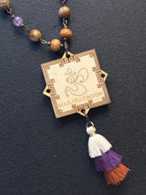 4-Wood Talisman Pendant with Amethyst, Jasper, Vintage, Wood Beads, and Tassel