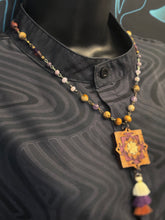 4-Wood Talisman Pendant with Amethyst, Jasper, Vintage, Wood Beads, and Tassel