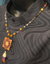 4-Wood Talisman Pendant with Amethyst, Jasper, Vintage, Wood Beads, and Tassel