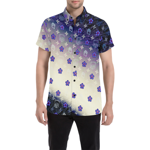 Lewis Towers in Blue and White Short Sleeve Button Up