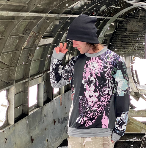 Kung Pow in Charcoal Long Sleeve Crewneck