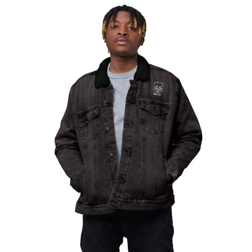 Bear Fruit Denim Sherpa Jacket in Black